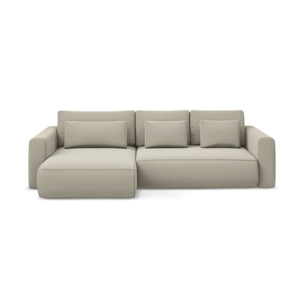 Béžová zamatová rozkladacia/s úložným priestorom rohová pohovka (ľavý roh/s leňoškou) Kapua – Makamii