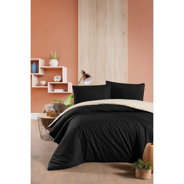 Čierno-krémové bavlnené obliečky na dvojlôžko/predĺžené s plachtou 200x220 cm - Mila Home-image-1