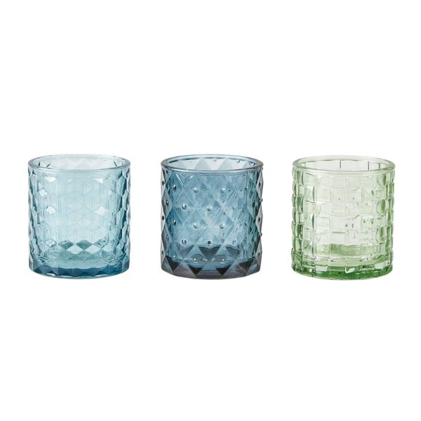 Sada 3 modrých svietnikov na čajovú sviečku KJ Collection Glass, 7 x 7,5 cm