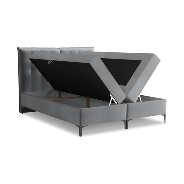 Sivá boxspring posteľ s úložným priestorom 140x200 cm Mikana – Makamii-image-1