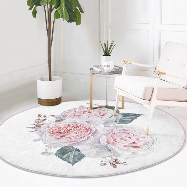 Bielo-ružový prateľný okrúhly koberec vhodný pre robotické vysávače ø 120 cm Comfort – Mila Home-image-2