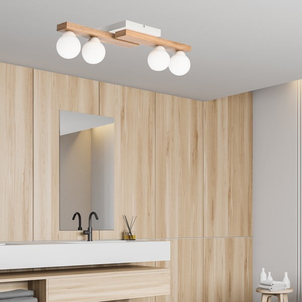 Stropné svietidlo v bielo-prírodnej farbe so skleneným tienidlom ø 12 cm Cortina – LAMKUR-image-3