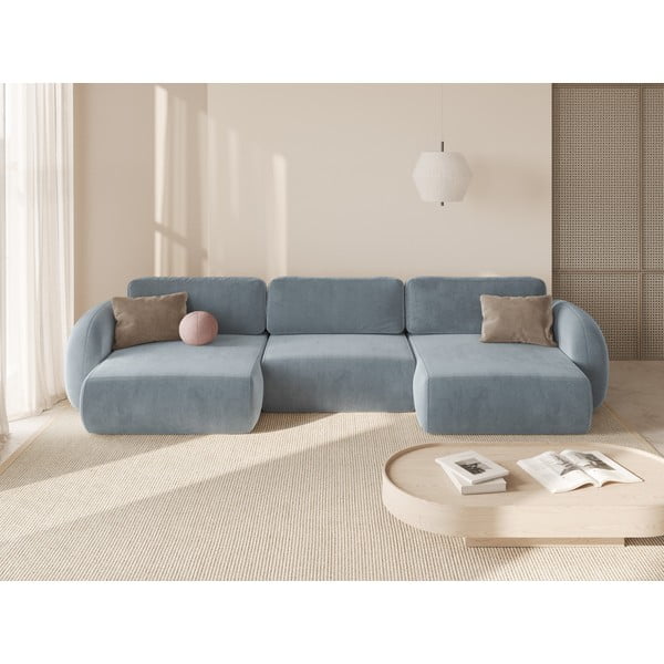 Sivomodrá zamatová rozkladacia/s úložným priestorom rohová pohovka (do tvaru "U") Tonale – Cosmopolitan Design-image-1