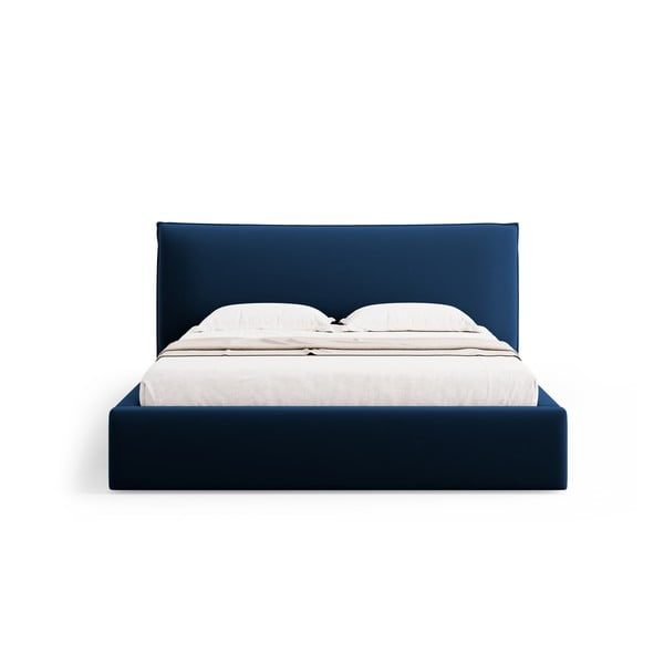 Tmavomodrá čalúnená dvojlôžková posteľ s úložným priestorom a roštom 140x200 cm Elio – Milo Casa-image-3