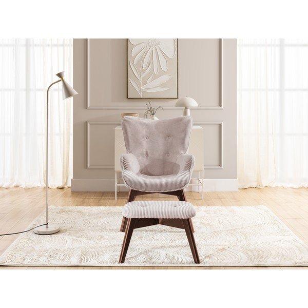 Svetloružové menčestrové kreslo s podnožkou Niko – Ropez-image-1