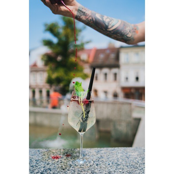 Sada 6 čiernych sklenených slamiek na pitie Vialli Design, dĺžka 20 cm-image-1