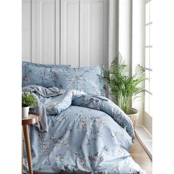 Modré obliečky na dvojlôžko/predĺžené z bavlny Renforcé 240x220 cm Blue Floral – Mila Home Luxury-image-1