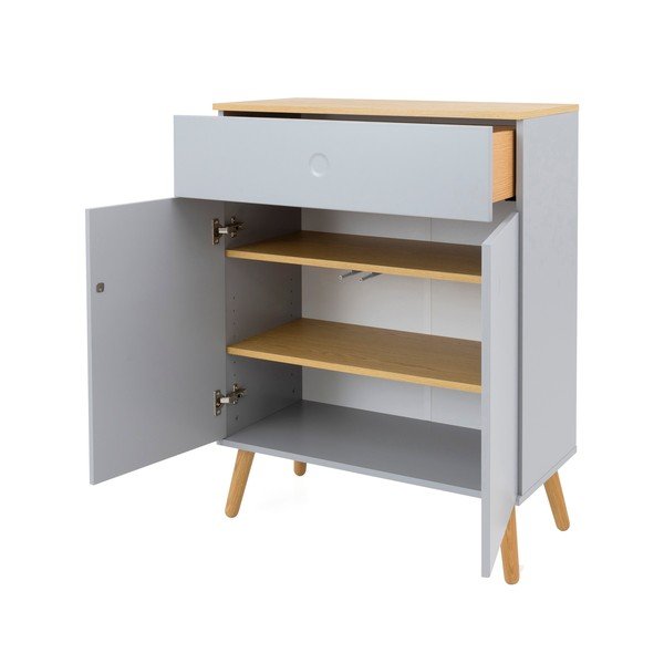 Sivá skrinka s detailmi v dekore dubového dreva Tenzo Dot, šírka 79 cm-image-3