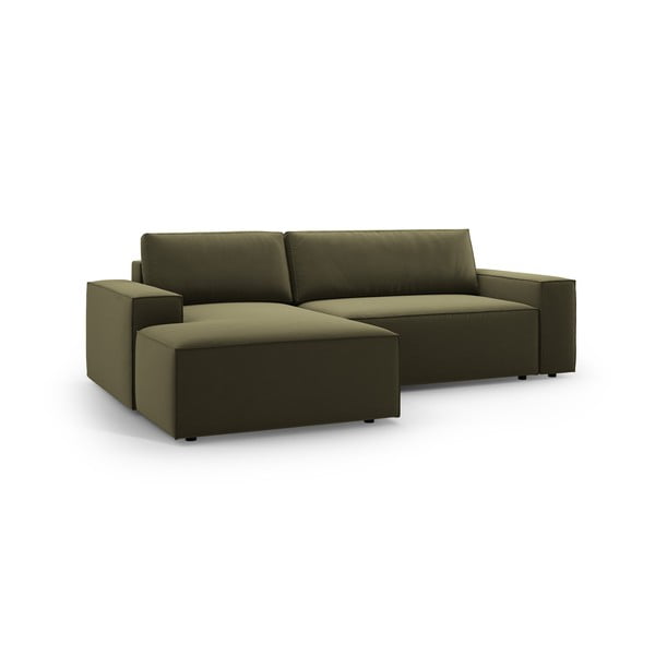 Zelená zamatová rozkladacia/s úložným priestorom rohová pohovka (ľavý roh/s leňoškou) Jodie – Micadoni -image-3