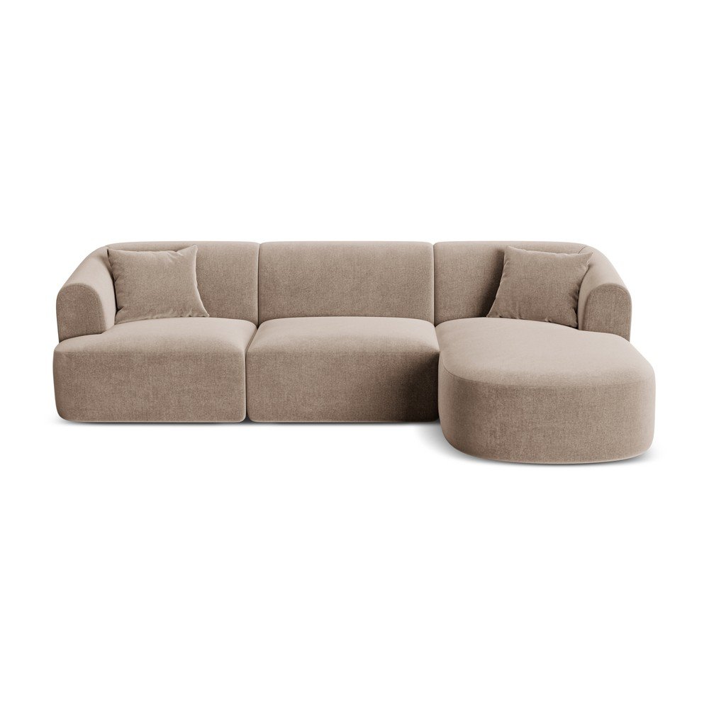 Svetlohnedá zamatová rohová pohovka (pravý roh/s leňoškou) Campi – Cosmopolitan Design