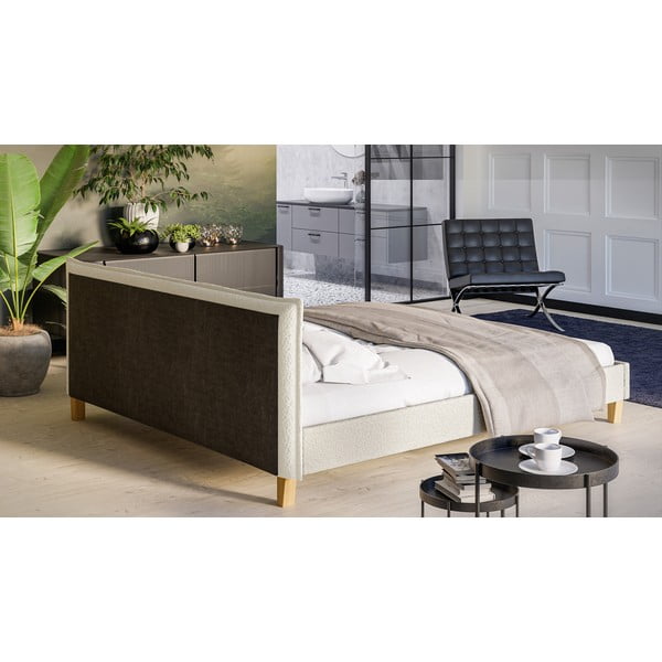 Krémová čalúnená dvojlôžková posteľ s roštom 180x200 cm Tina - Ropez-image-3