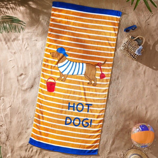 Oranžová bavlnená plážová osuška 76x160 cm Hot Dog – Catherine Lansfield-image-1