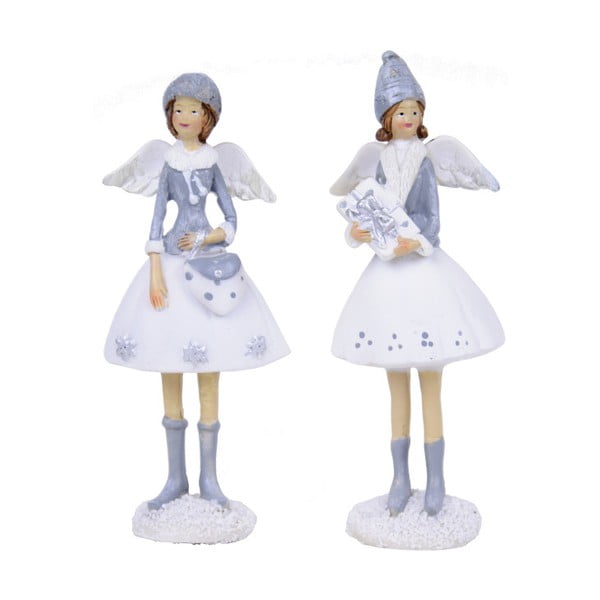 Sada 2 dekoratívnych anjelikov v sukniach Ego dekor Snowy, výška 12,6 cm