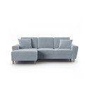 Svetlomodrá zamatová rozkladacia/s úložným priestorom rohová pohovka (ľavý roh/s leňoškou) Kyoto – Cosmopolitan Design