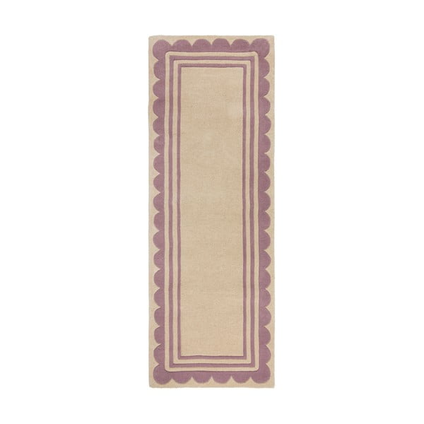 Ručne tkaný vlnený behúň vo fialovo-prírodnej farbe 80x230 cm Lois Scallop – Flair Rugs