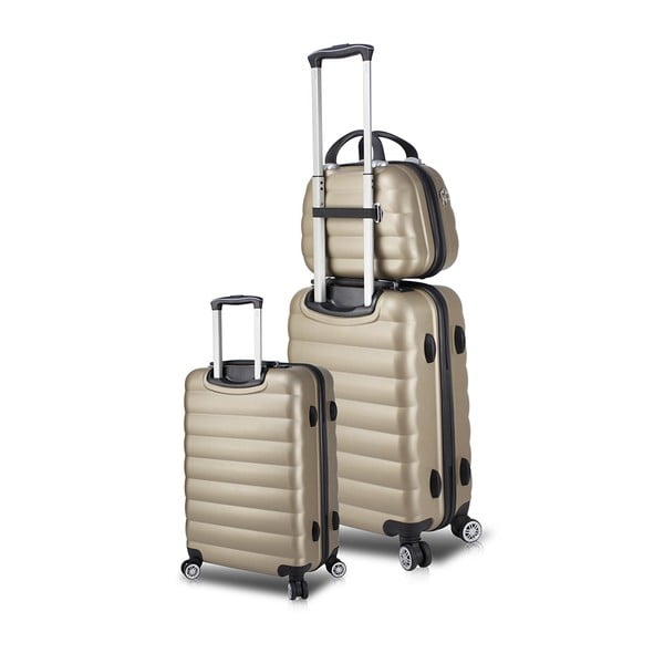 Sada 2 cestovných kufrov na kolieskach s USB porty a príručného kufríka v zlatej farbe My Valice RESSO Cab Med & MU