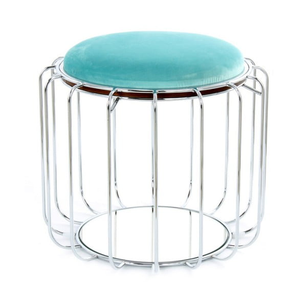 Tyrkysový odkladací stolík / puf s konštrukciou v striebornej farbe 360 Living Canny, Ø 50 cm