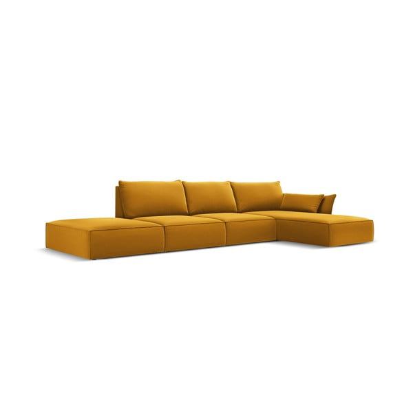 Zamatová rohová pohovka v horčicovej farbe (pravý roh/s leňoškou) Vanda – Mazzini Sofas-image-2