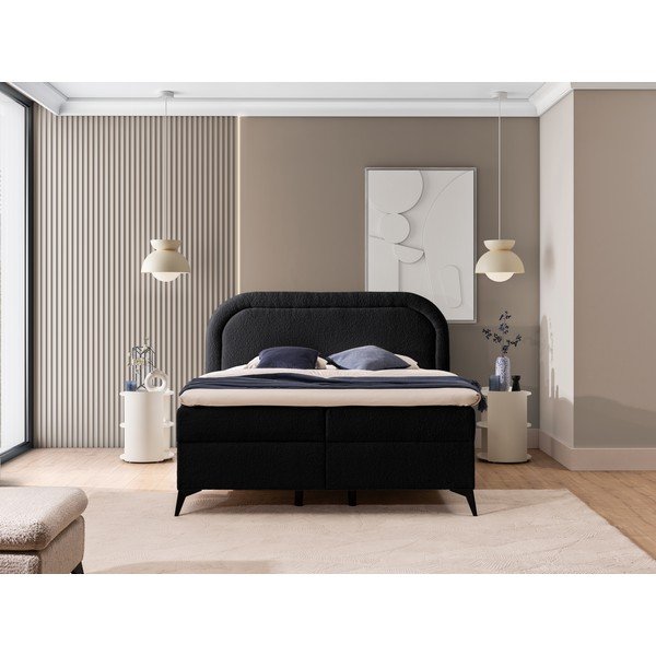 Čierna boxspring posteľ s úložným priestorom 160x200 cm Ornes – Ropez-image-1