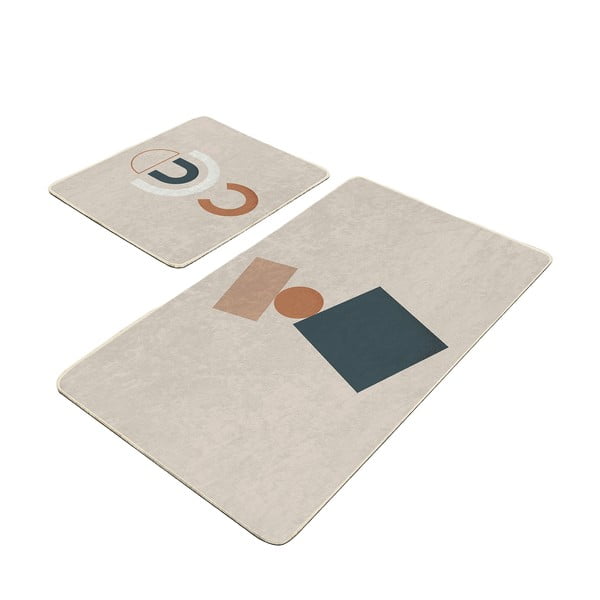 Béžové zamatové kúpeľňové predložky v súprave 2 ks 60x100 cm Geometry Shapes – Mila Home