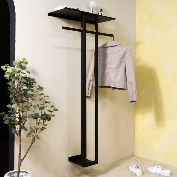 Čierny oceľový nástenný vešiak s poličkou 70 cm Luno Large – Spinder Design-image-2