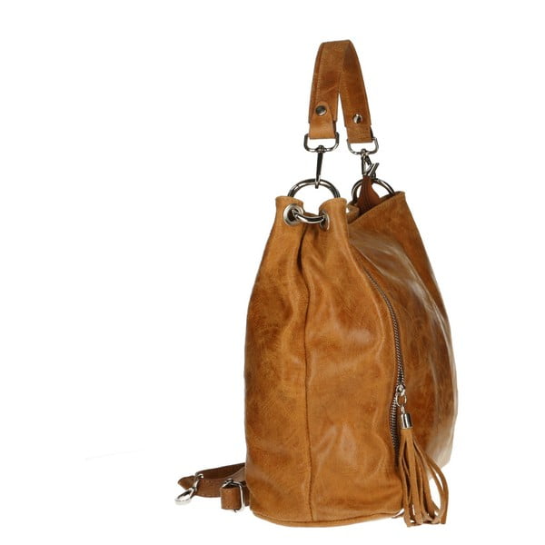 Koňakovohnedá kožená kabelka Chicca Borse Pendella-image-4