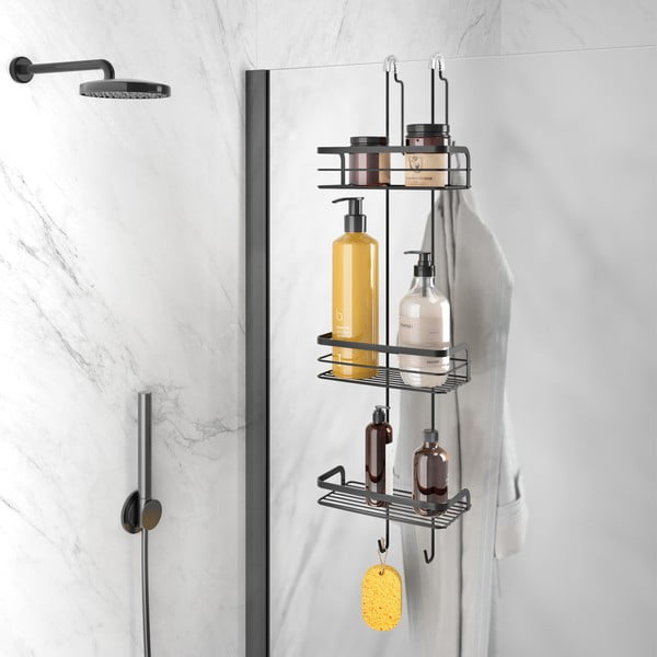 Matne čierna závesná oceľová kúpeľňová polička Lava – Metaltex-image-1