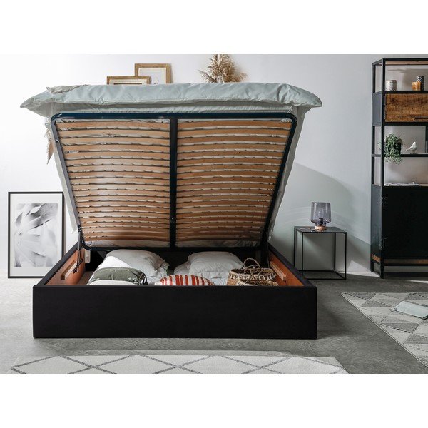 Tmavosivá čalúnená dvojlôžková posteľ s úložným priestorom s roštom 160x200 cm Palmyre - Bobochic Paris-image-3