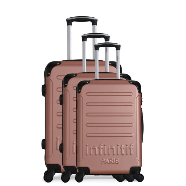 Sada 3 cestovných kufrov vo farbe ružového zlata na kolieskach Infinitif Horten-A
