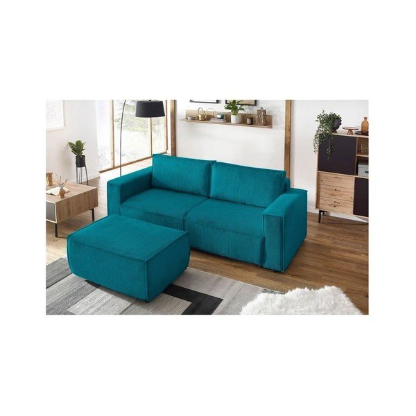 Tyrkysovomodrý menčestrový taburet Nihad – Bobochic Paris-image-1