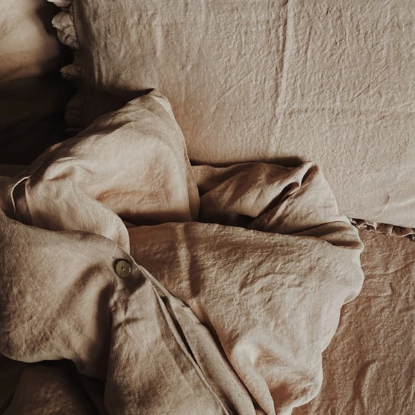 Terakotovohnedá ľanová elastická plachta Linen Tales, 90 x 200 cm-image-1