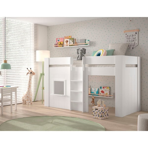 Biela vyvýšená detská posteľ z borovicového dreva 90x200 cm RENO – Vipack-image-2