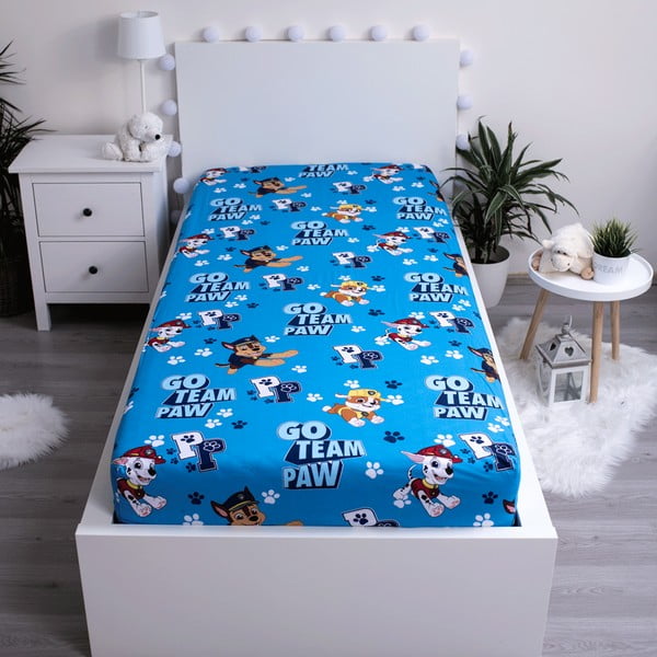 Modrá napínacia bavlnená detská plachta 90x200 cm Paw Patrol – Jerry Fabrics-image-2