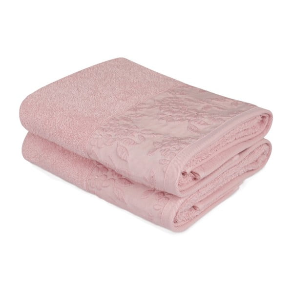 Sada 2 ružových uterákov z čistej bavlny, 50 x 90 cm