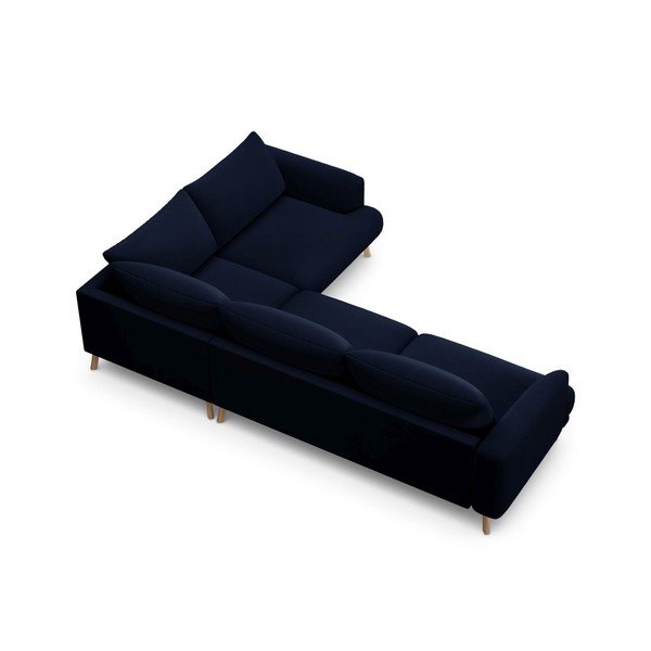 Tmavomodrá zamatová rohová pohovka (pravý roh/do L) Naomi – Micadoni -image-3