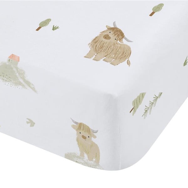 Biela napínacia bavlnená detská plachta do postieľky 70x140 cm Mini Moo Cow – Bianca