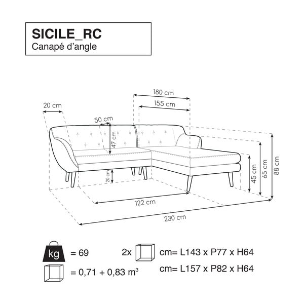 Čierna pohovka s leňoškou na pravej strane Mazzini Sofas Sicile-image-4