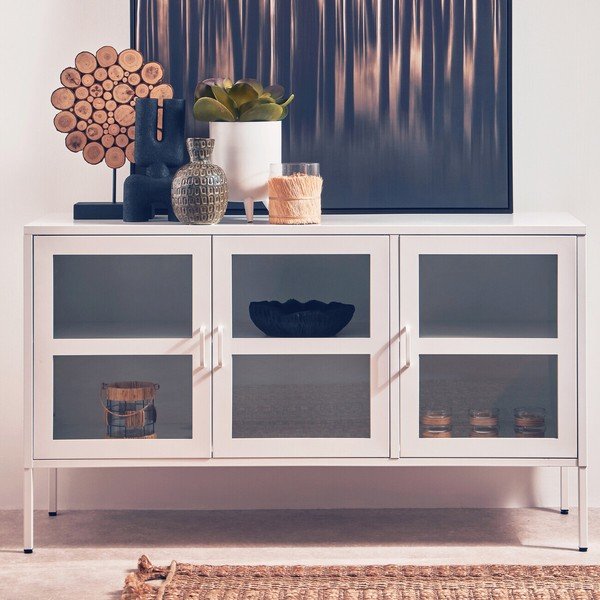 Biela oceľová vitrína 140x80x45 cm Acier – Premier Housewares-image-2