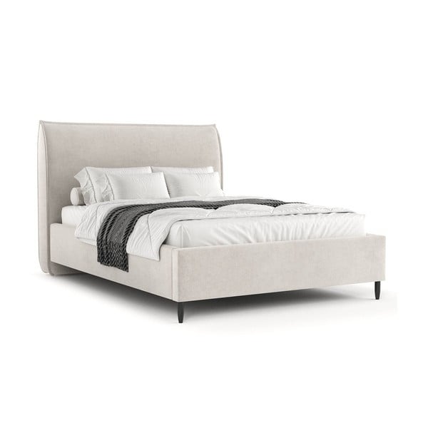 Krémová čalúnená dvojlôžková posteľ s úložným priestorom s roštom 180x200 cm Shell – Maison de Rêve-image-4