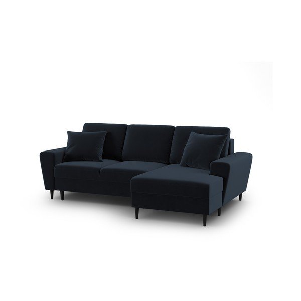 Tmavomodrá zamatová rozkladacia/s úložným priestorom rohová pohovka (pravý roh/s leňoškou) Kyoto – Cosmopolitan Design-image-1