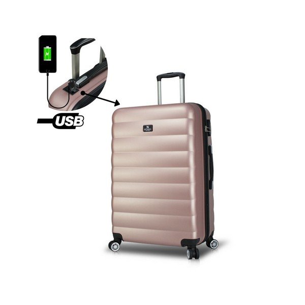 Ružový cestovný kufor na kolieskach s USB portom My Valice COLORS RESSNO Pilot Suitcase-image-3