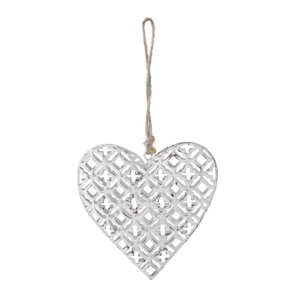 Biela závesná dekorácia v tvare srdca Ego Dekor, výška 10,5 cm