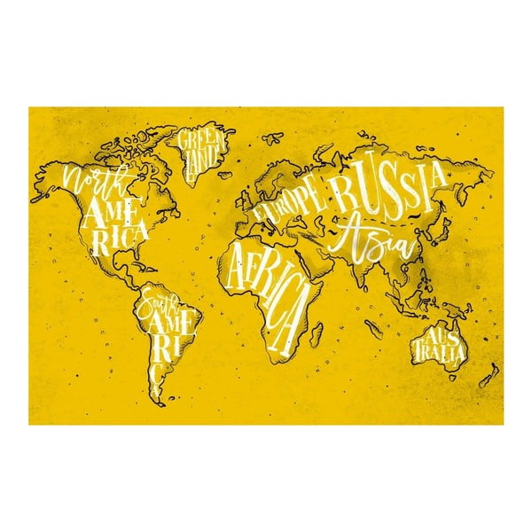 Žltý obraz World Framework Maps World Yellow, 70 x 100 cm
