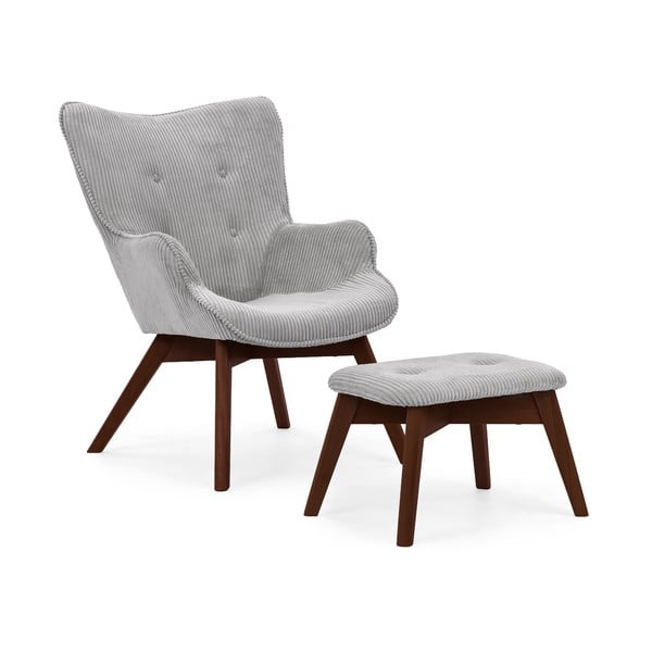 Sivé menčestrové kreslo s podnožkou Niko – Ropez
