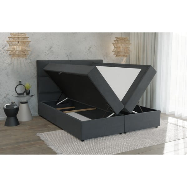 Tmavosivá boxspring posteľ s úložným priestorom 200x200 cm Lola – Ropez-image-3