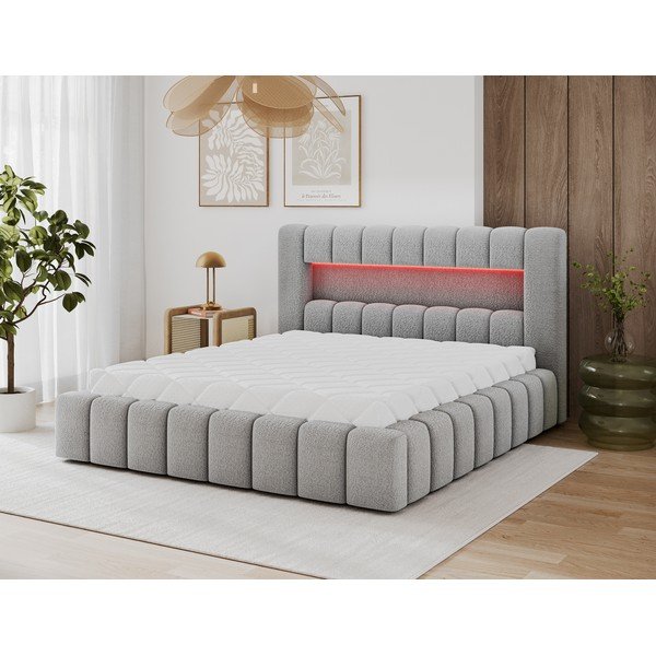 Sivá čalúnená dvojlôžková posteľ s úložným priestorom s roštom 140x200 cm Lamica – ELTAP-image-3