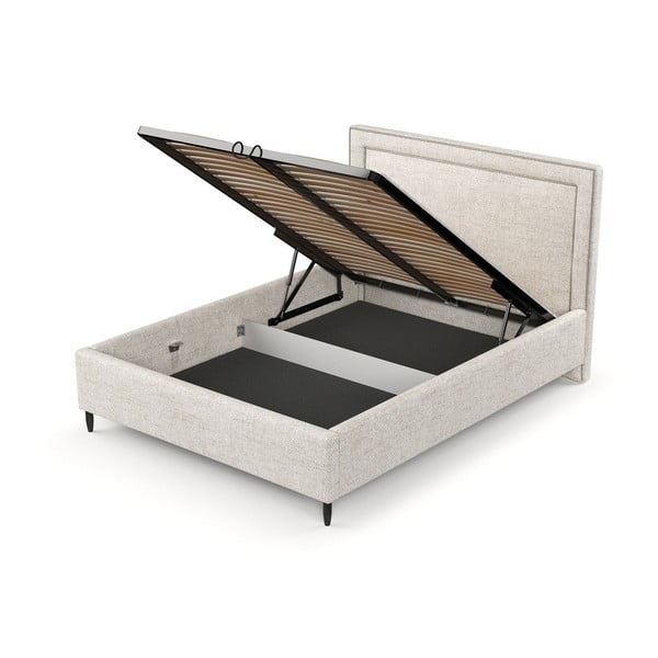 Krémová čalúnená dvojlôžková posteľ s úložným priestorom s roštom 180x200 cm Baleine – Maison de Rêve-image-4