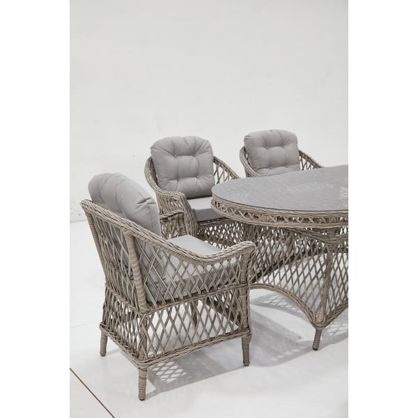 Svetlosivá záhradná jedálenská súprava z umelého ratanu pre 6 Nova – Floriane Garden-image-4