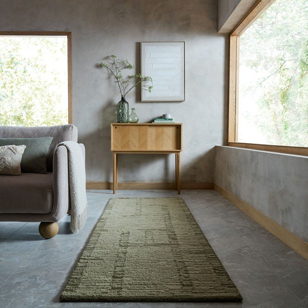 Zelený ručne tkaný vlnený behúň 80x230 cm Harris Modula Wool – Flair Rugs-image-1