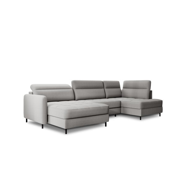 Svetlosivá zamatová rozkladacia/s úložným priestorom rohová pohovka (pravý roh/do tvaru "U") Berrto – ELTAP